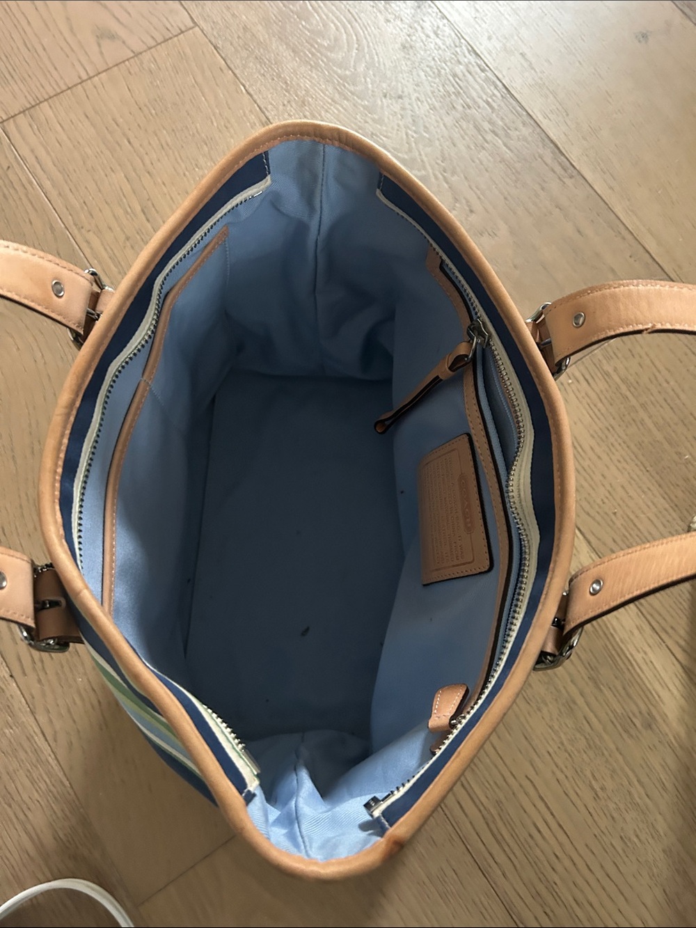 Coach Light Blue and Tan Handbag Interior View - Picture 5 of 5